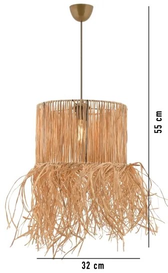 NESS kábelen függesztett csillár, raffia kivitel, 1xE27/40W/230V