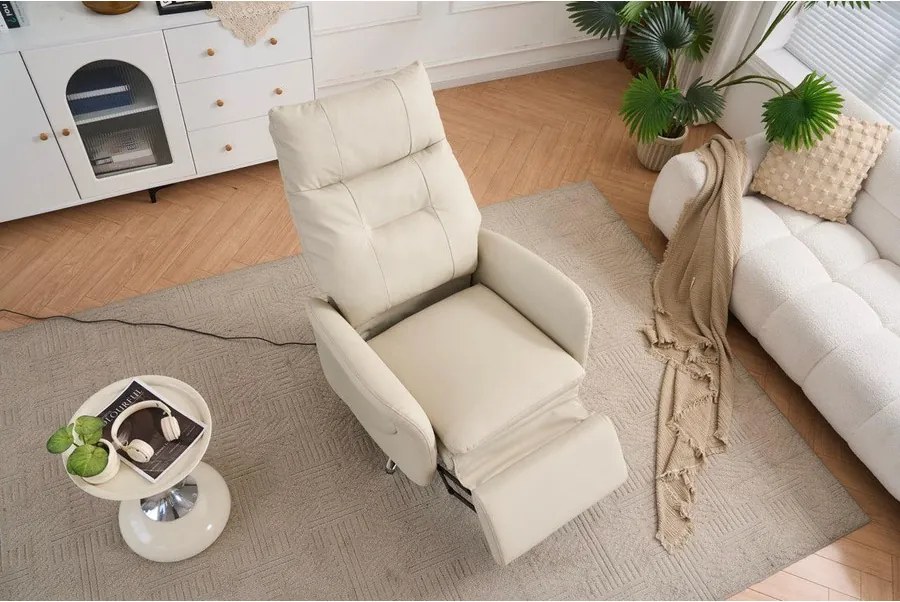 VASHOME Elektromos relaxációs fotel állítható háttámlávalés lábzsámollyal, USB töltővel, Bézs