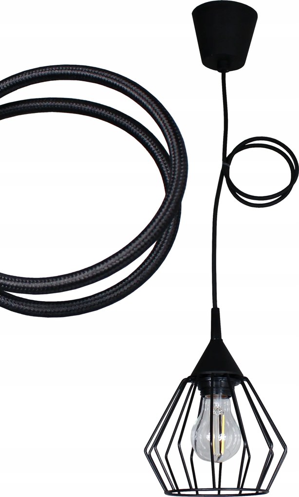 Csillár Függőlámpa Drót 1 Fekete Fonott állítható Led