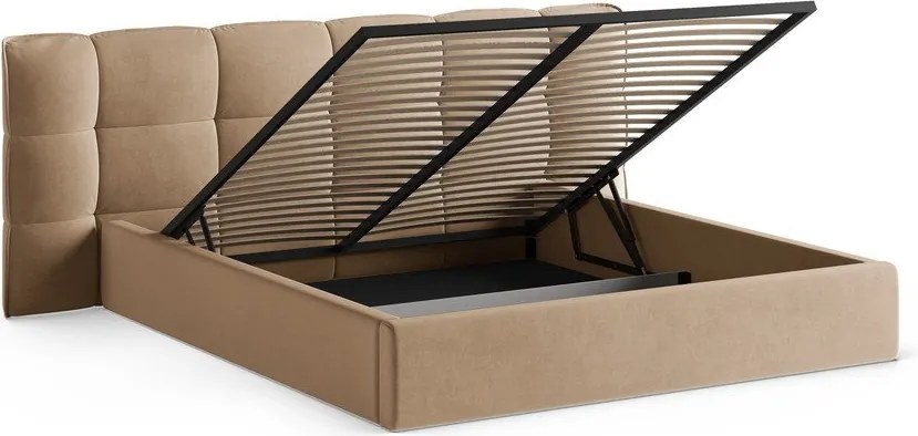 Szürkésbézs kárpitozott ágyneműtartós franciaágy ágyráccsal 200x200 cm Eric – Micadoni