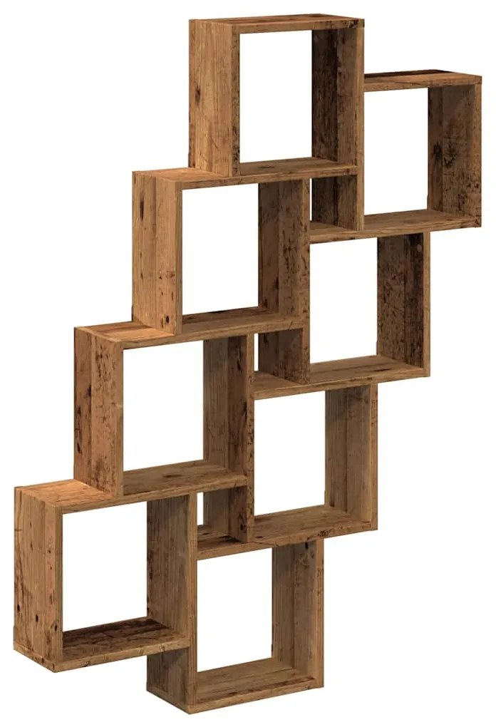 antik fa színű szerelt fa fali kocka polcok 90x15x119,5 cm