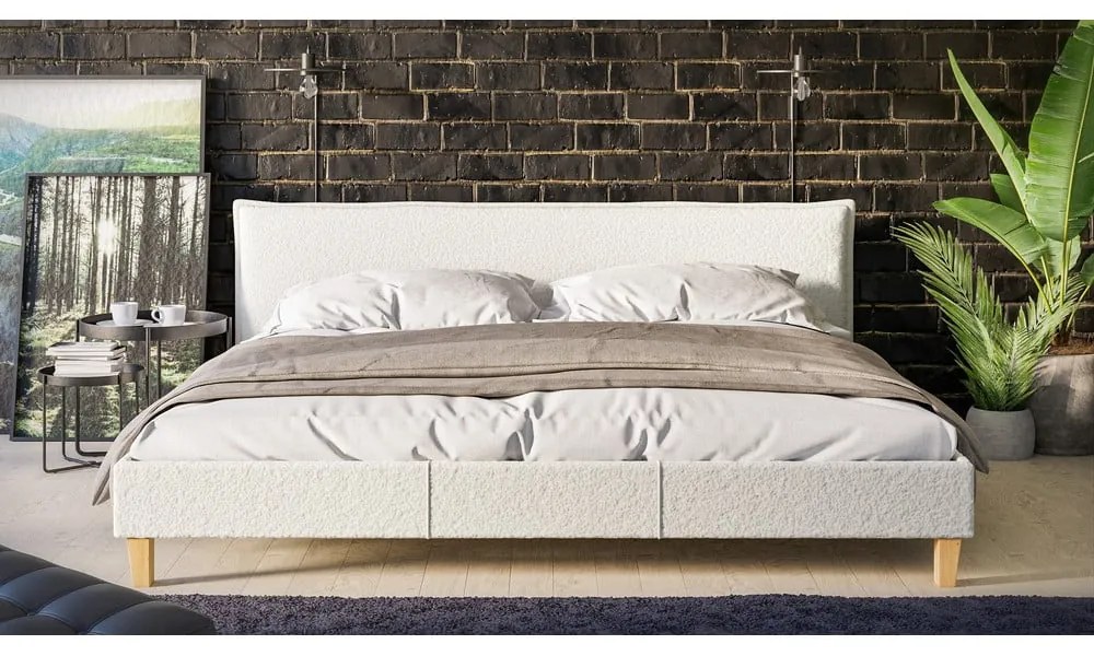 Krémszínű kárpitozott franciaágy ágyráccsal 200x200 cm Tina – Ropez