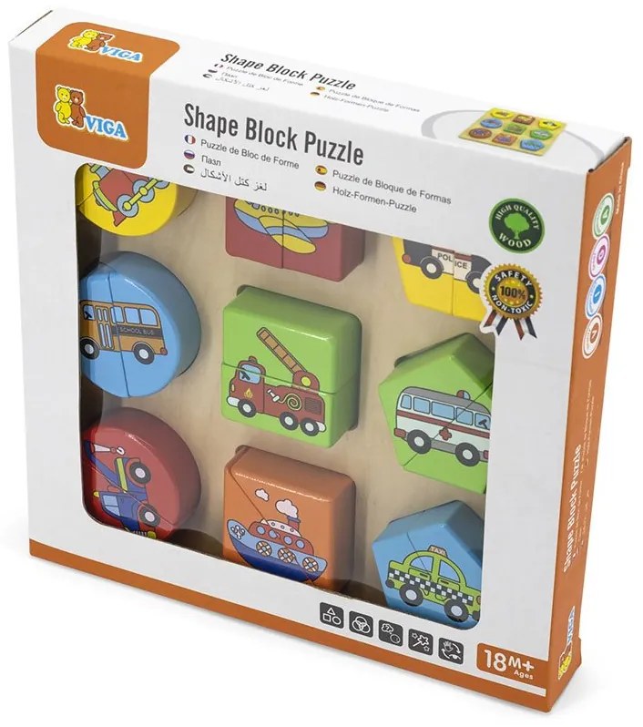 Fa képes kirakó puzzle Viga formák és autók