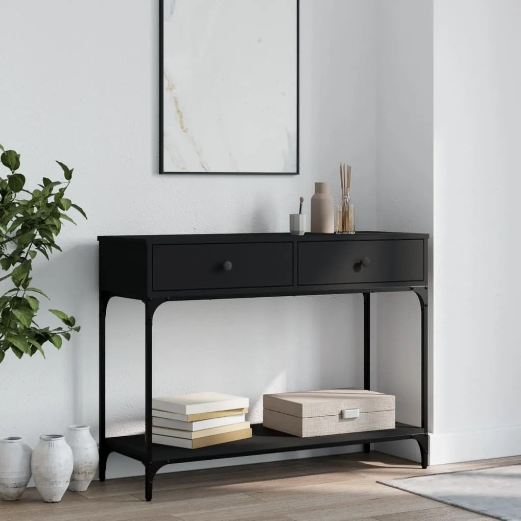 fekete szerelt fa tálalóasztal 100 x 34,5 x 75 cm