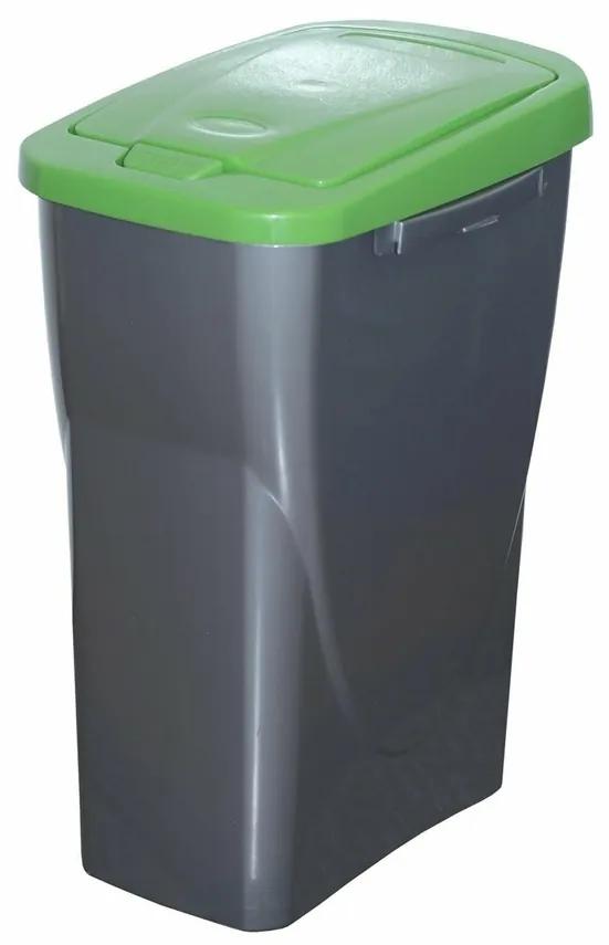 Szelektív hulladékgyűjtő kosár, 51 x 21,5 x 36 cm, zöld fedél, 25 l