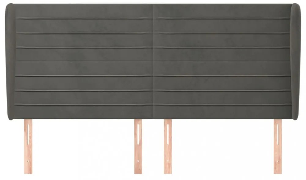 sötétszürke bársony fejtámla szárnyakkal 203x23x118/128 cm