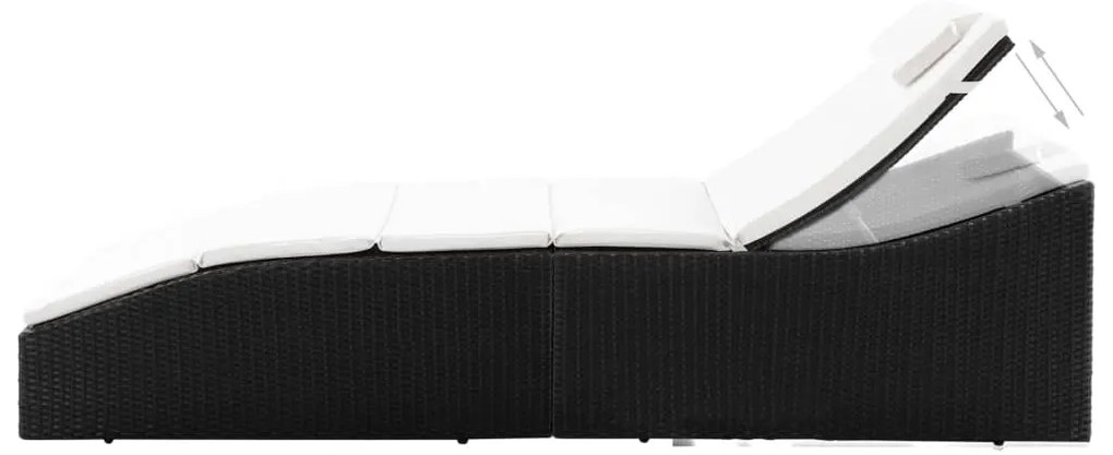 Fekete polyrattan napozóágy párnával