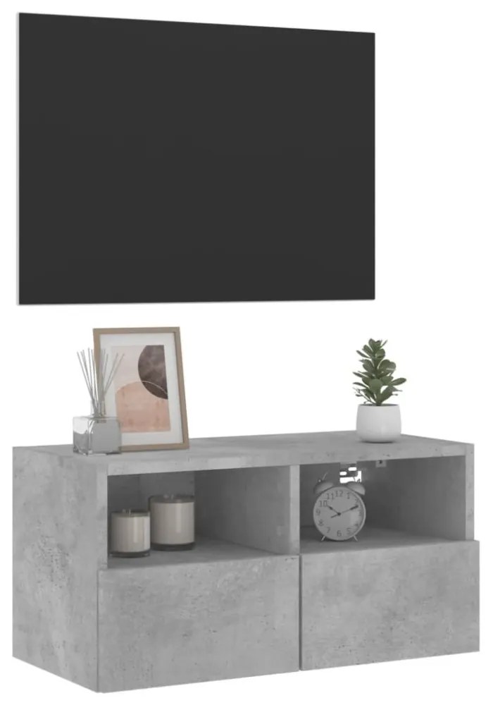 betonszürke szerelt fa fali TV-szekrény 60 x 30 x 30 cm