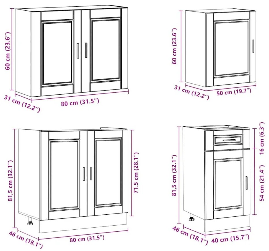 7 darabos konyhaszekrény szett Porto szürke sonoma műfa