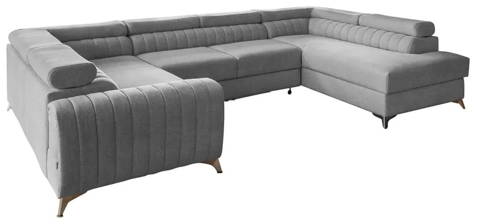 Világosszürke kinyitható-tárolóhelyes sarokkanapé (jobb oldali-U alakú) Louis – ELTAP