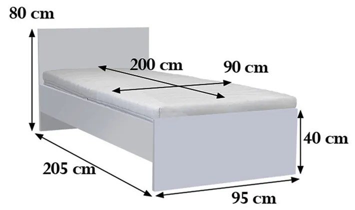 Miami egyszemélyes ágy 90x200 cm sonoma tölgy-fehér