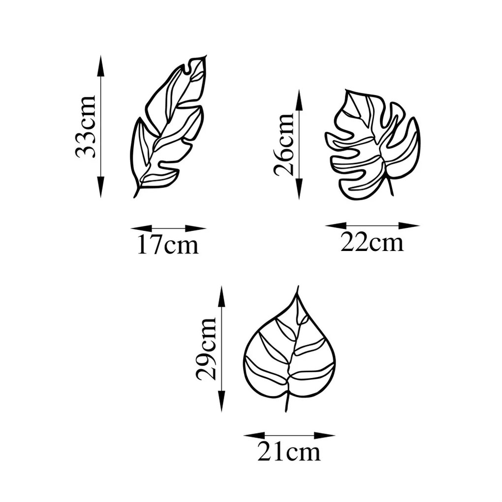 Leaves fém fali dekoráció, 17×33 cm
