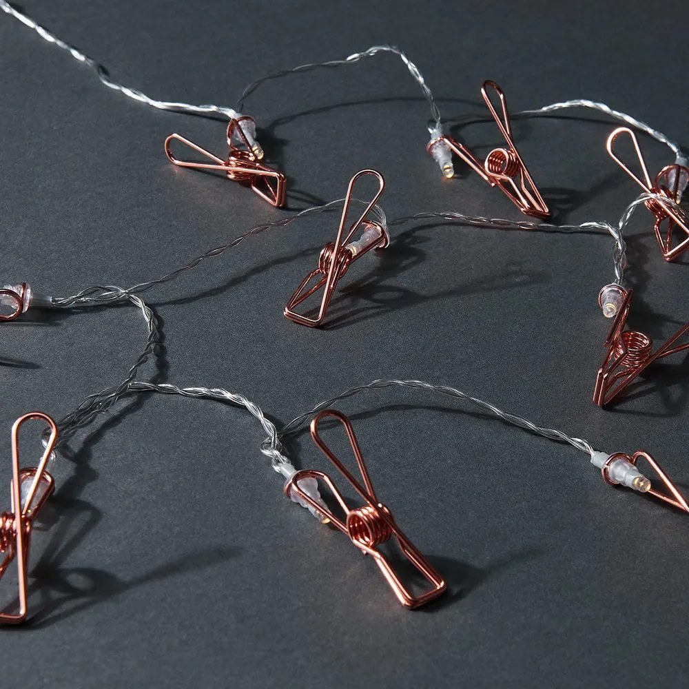 CLIP COUTURE égősor USB kábellel, rozéarany csipeszek 10 LED égő
