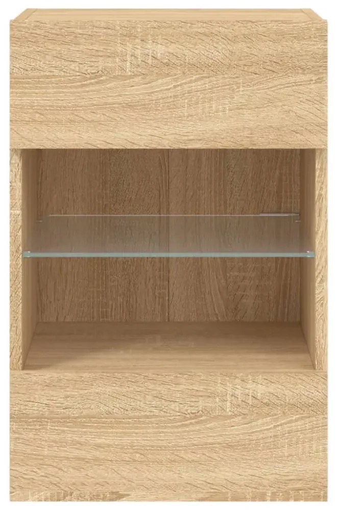 2 db sonoma tölgy színű fali szekrények LED világítással TV-hez 40x30x60,5 cm