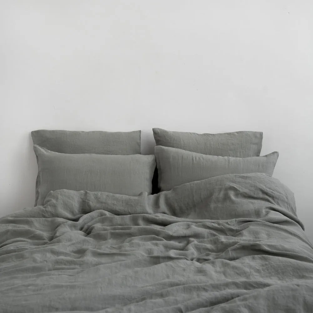 Khaki kétszemélyes hosszabbított len ágyneműhuzat 200x220 cm – Linen Tales