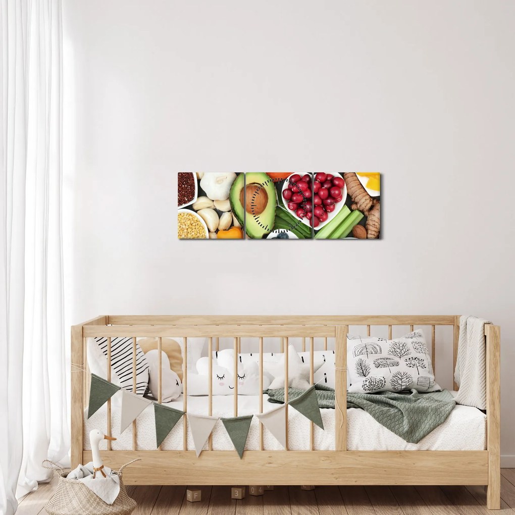 Kép - Egészséges ételek (órával) (90x30 cm)