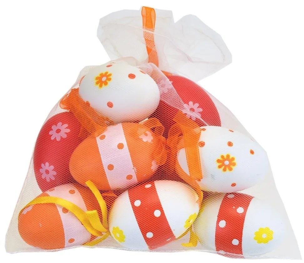 Kézzel festett tojások masnival, tasakban, 12 db,magasság 6 cm