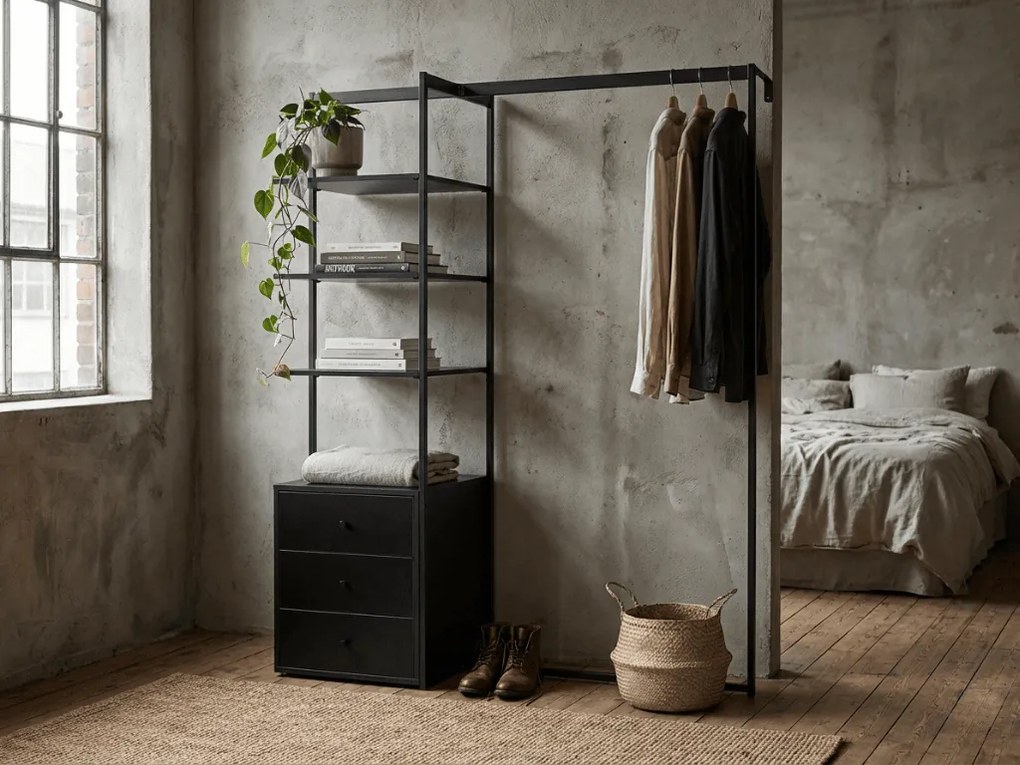 Ruhaállvány polccal ARDEO 150x180 cm, fekete