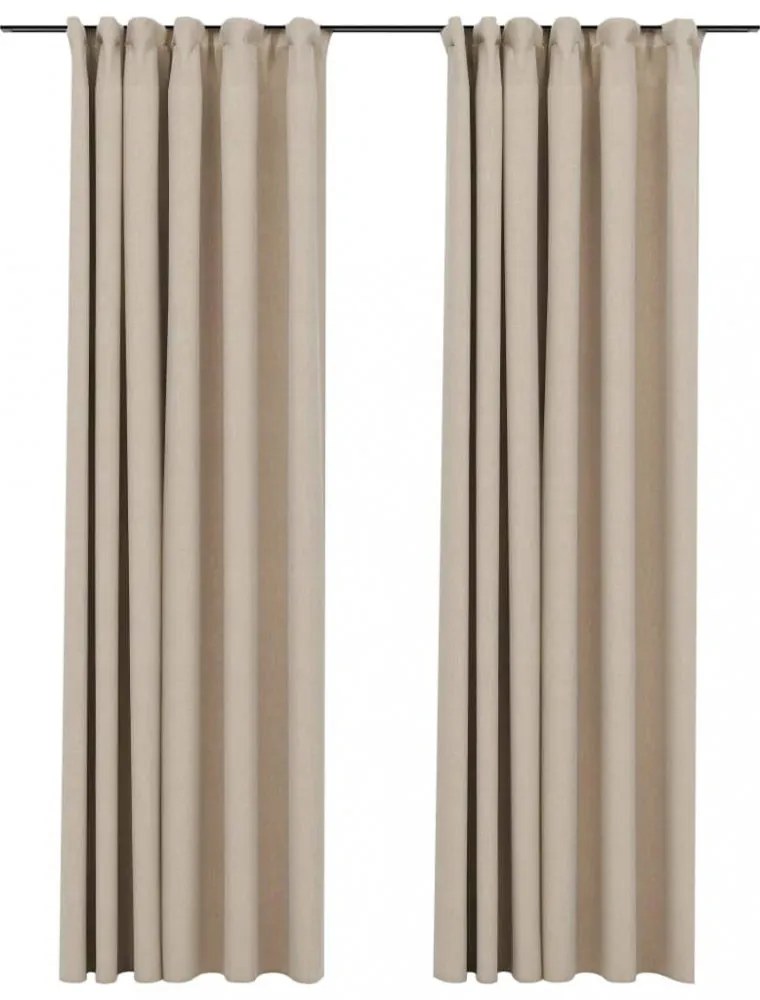 vidaXL 2 db bézs vászonhatású sötétítőfüggöny kampókkal 140 x 225 cm