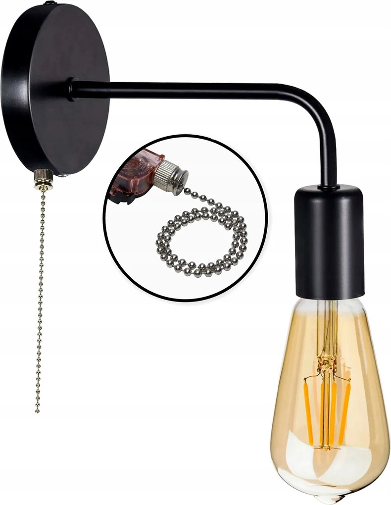 Loft fix fali lámpa 1x E27, láncos on/off kapcsolóval