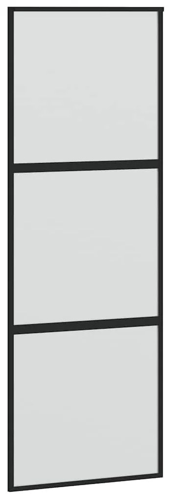 Fekete edzett üveg tolóajtó fémszerelék szettel 90x205 cm