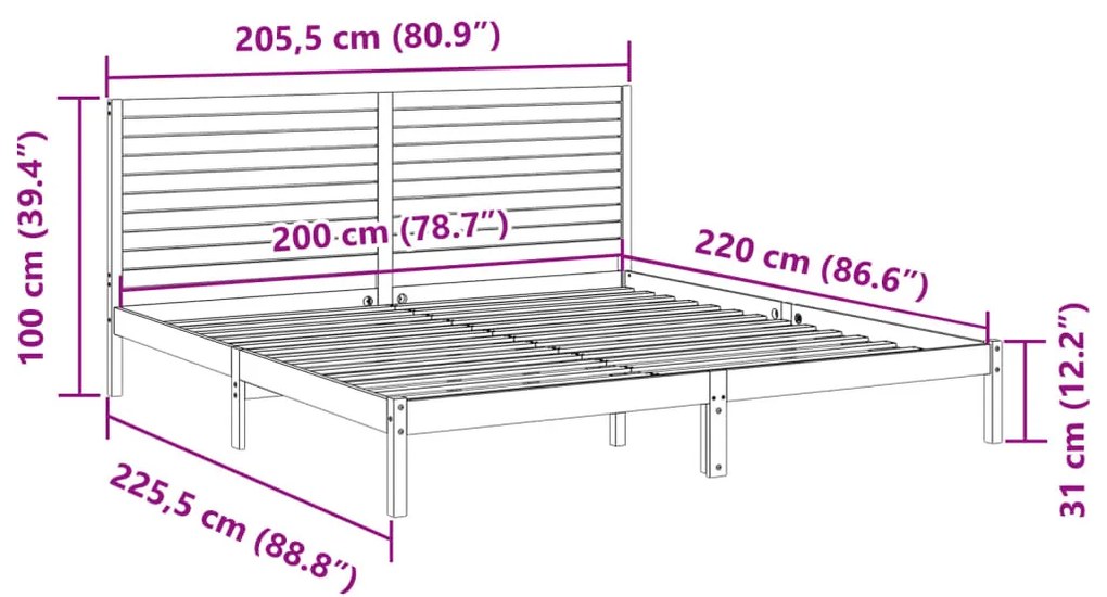 fehér tömör fa extra hosszú ágykeret matrac nélkül 200 x 220 cm