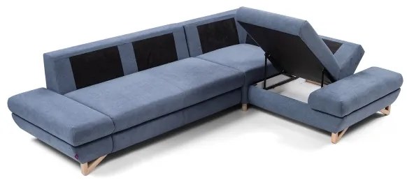 AVESTA kinyitható, jobb oldali, kárpitozott L-alakú sarokgarnitúra tárolóval, kék