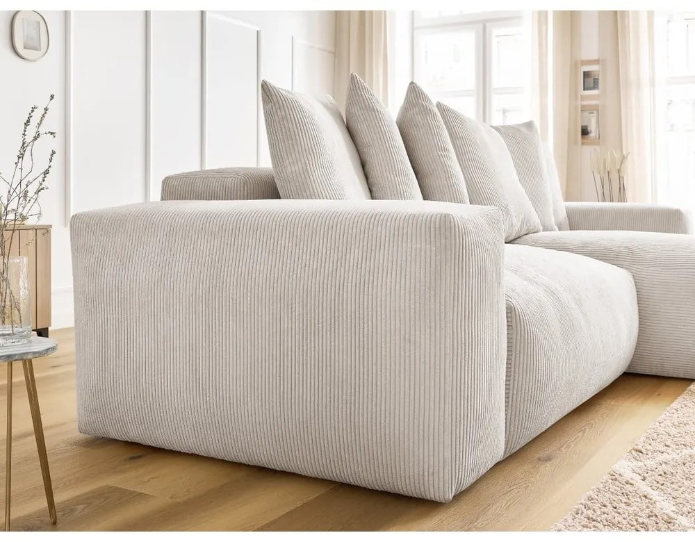 Krémszínű kordbársony kinyitható-tárolóhelyes sarokkanapé Voltaire – Bobochic Paris