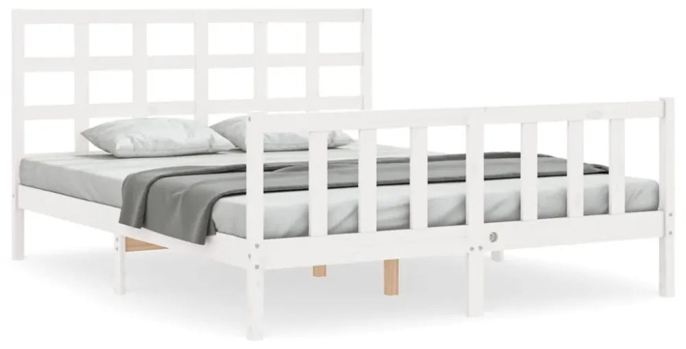 fehér tömör fa ágykeret fejtámlával King Size