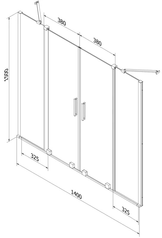 Mexen Velar Duo, 2 szárnyas eltolható kádparaván 140 x 150 cm, 8mm átlátszó üveg, króm profil, 896-140-000-02-01