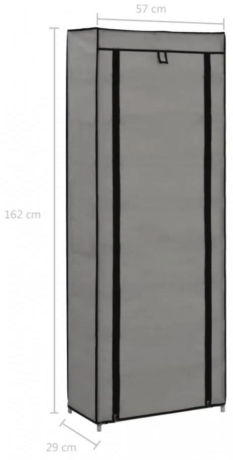 szürke szövetborítású cipősszekrény 57 x 29 x 162 cm