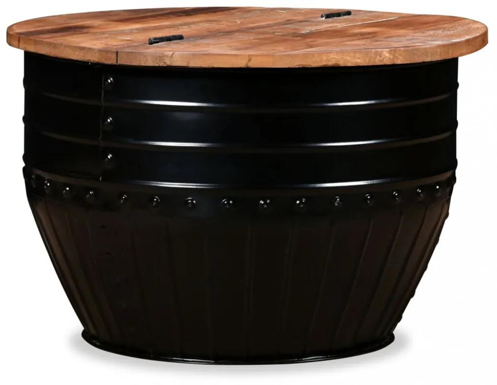 Fekete hordó alakú újrahasznosított fa dohányzóasztal