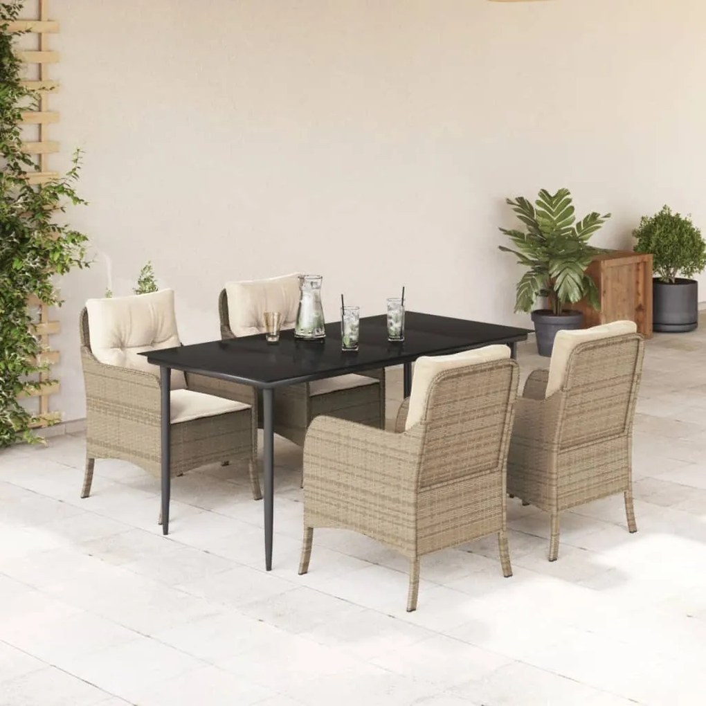 5 részes bézs polyrattan kerti étkezőgarnitúra párnákkal