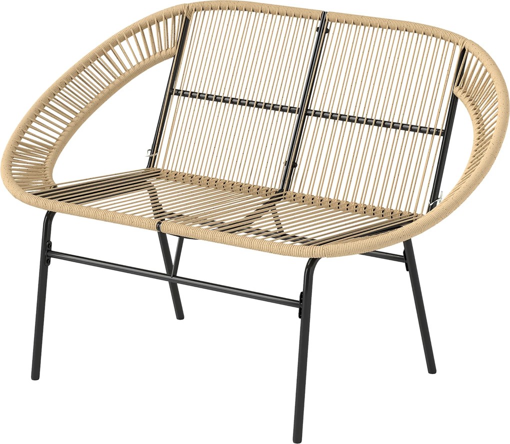 Outsunny Kétfős Kertibútor Polirattan, Időjárásálló Pad, Rattan Fonású Dizájn, UV-álló Kerti Bútor Hátpárnákkal, Parkpad 260kg Terhelhetőség, Erkélyre