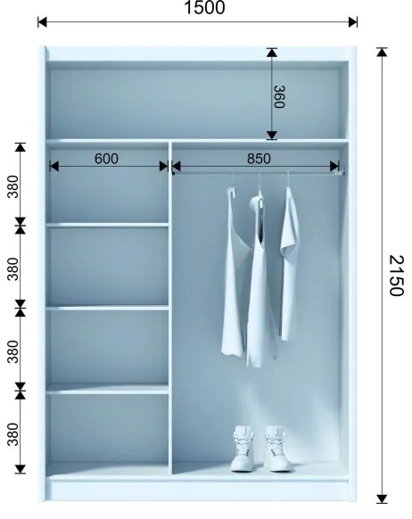 Tükrös ruhásszekrény SANTINO 150x215 cm craft tölgy/fekete