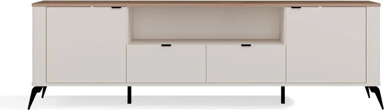 RTV CORDOBA 2D2S TV állvány 186x43x11.5 cm, kasmír, fekete lábakkal, tölgy fedlappal