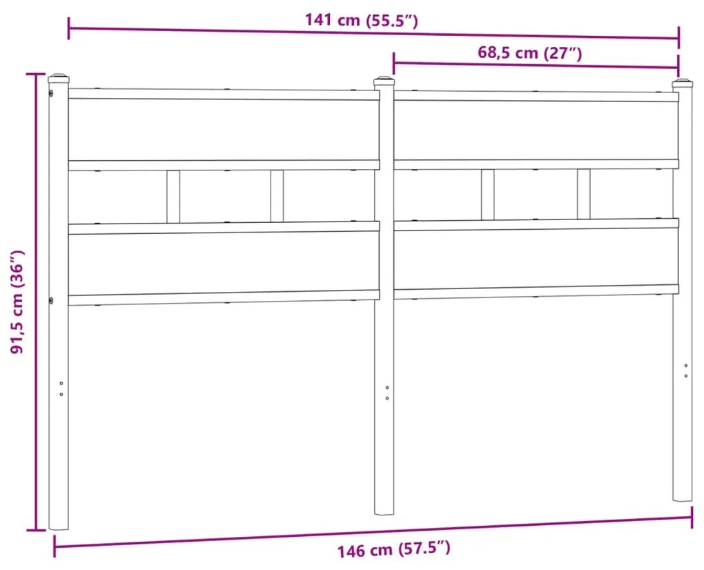 füstös tölgy színű szerelt fa és vas fejtámla 140 cm