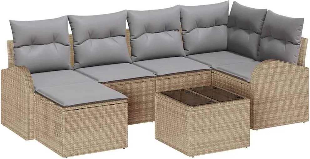 vidaXL Kanapé Szett párnával 7 pcs Bézs és világosszürke polirattan