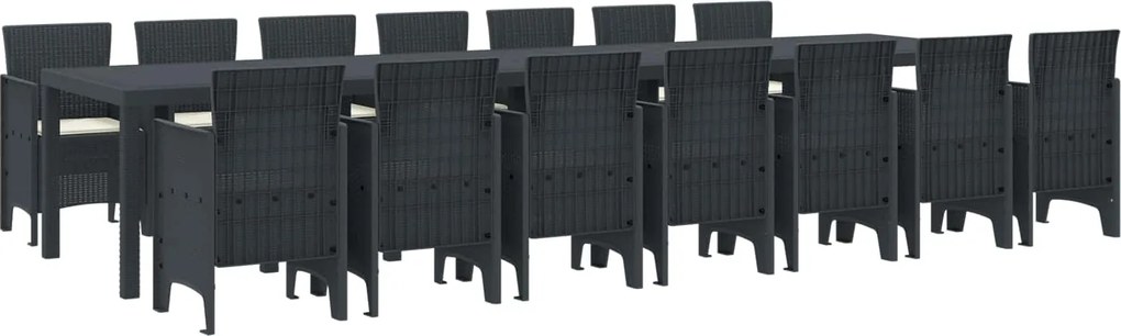 vidaXL Kerti étkező szett párnákkal párnával 15 pcs Antracit PP