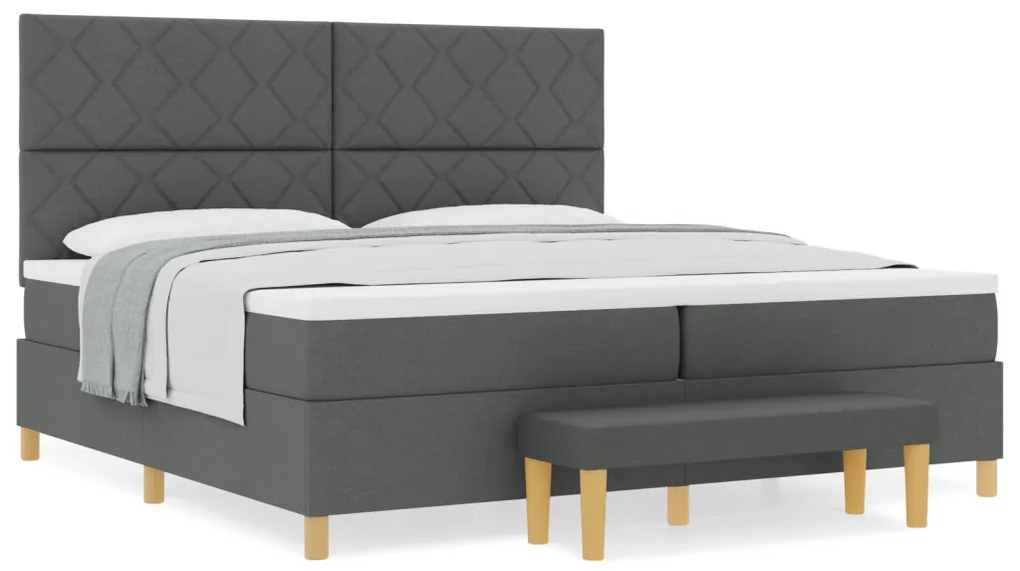 Boxspring ágy matraccal és paddal Sötétszürke 200x200 cm Szövet