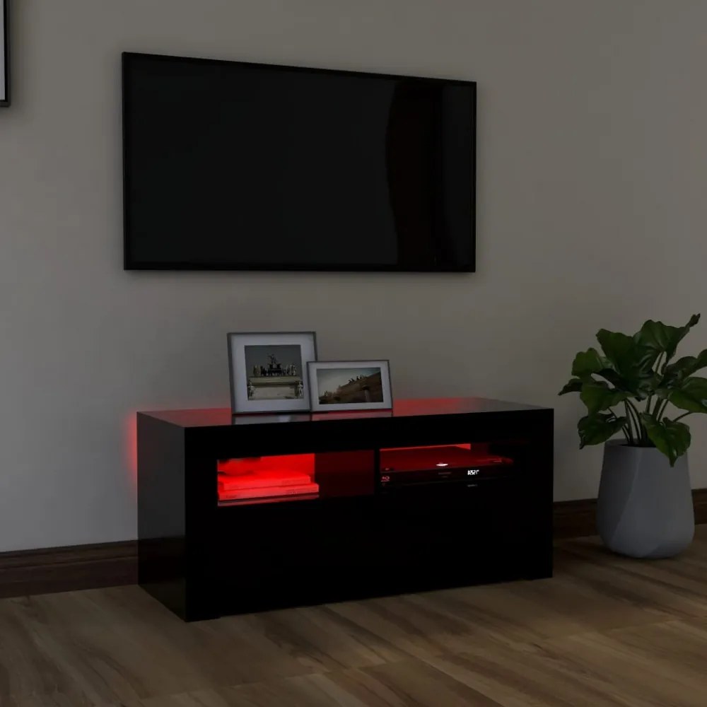 fekete TV-szekrény LED-világítással 90x35x40 cm