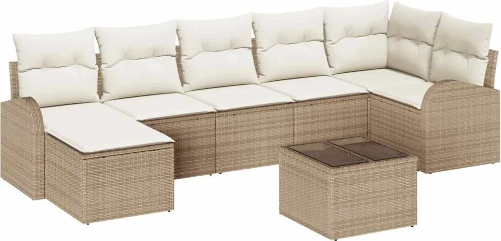 vidaXL Kerti Kanapé Szett párnával 8 pcs Bézs Poli rattan