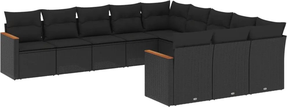 vidaXL 11 részes fekete polyrattan kerti ülőgarnitúra párnákkal