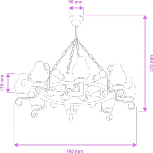 Brilagi - TIMONA láncos csillár, 8xE14/40W/230V, átmérő 70 cm, bükk/dió