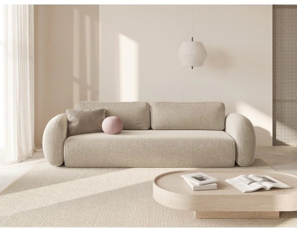 Bézs zsenília kinyitható-tárolóhelyes kanapé 262 cm Tonale – Cosmopolitan Design