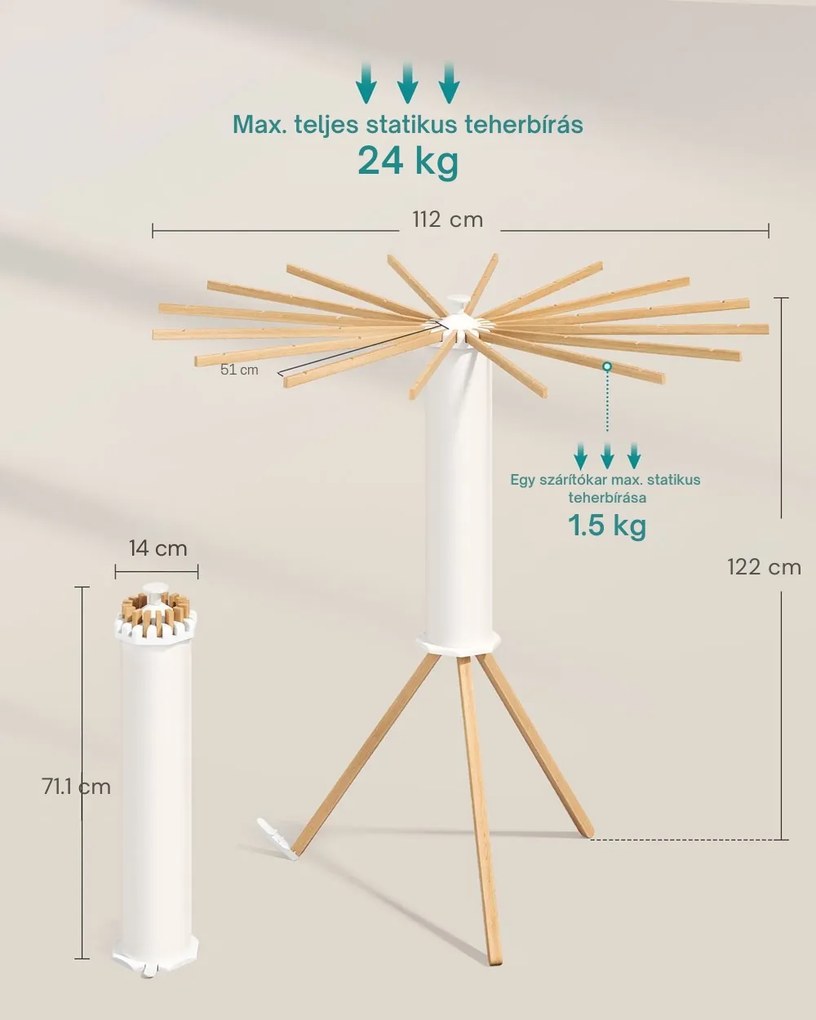 AIRYWOOD forgó ruhaszárító fa karokkal, Ø112x122 cm, természetes barna SongmicsHome
