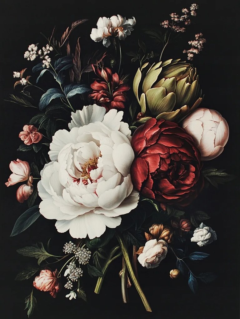 Vászonkép Canvas Természet Virágok Bazsarózsa Peonie Articsóka Csokor 75x100