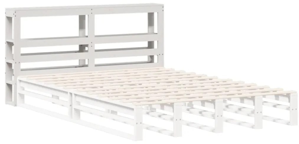 fehér tömör fenyőfa fejtámla polcokkal 120 cm