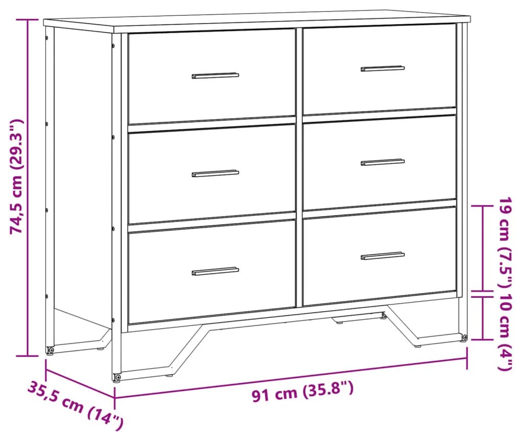 barna tölgy színű szerelt fa komód 91 x 35,5 x 74,5 cm
