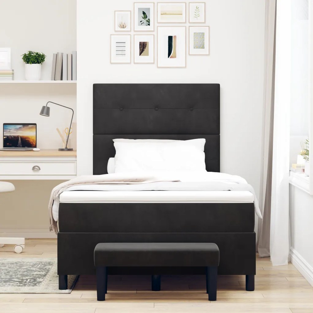 Boxspring Ágy Matraccal & Pad Fekete 120x190 cm Bársony
